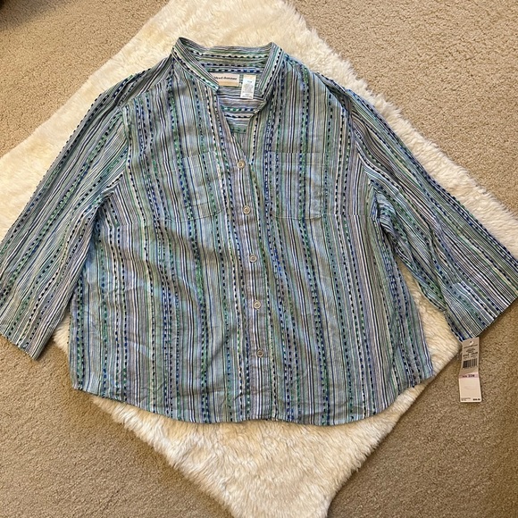 Alfred Dunner NWT button down striped shirt green blue 22w plus size - Picture 7 of 11